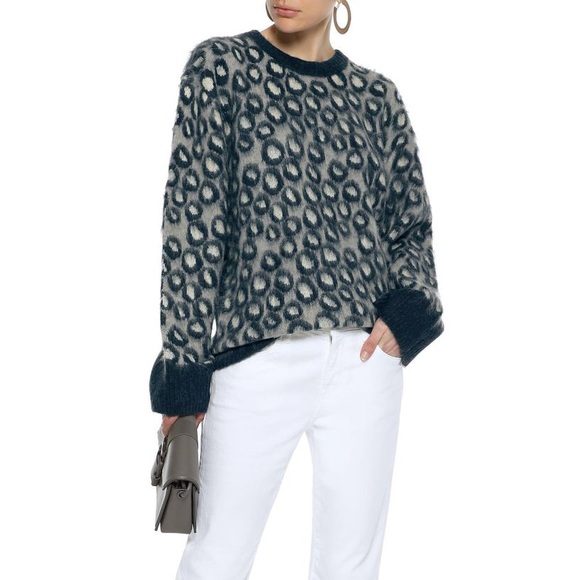 NWT Current/ Elliot Oversized Blue Cali Leopard Animal Print Sweater - Picture 2 of 6